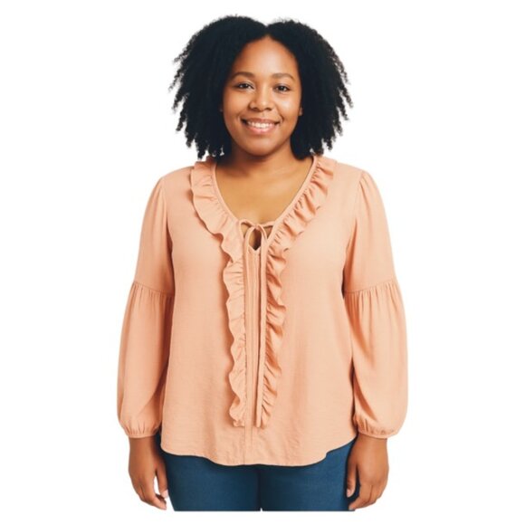 Melograno Medium Long Sleeve Neck Tie Rico Ruffle Boho Blouse - Picture 1 of 7